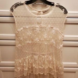 Abercrombie & Fitch Cream Sheer Lace Cap Sleeve Top
